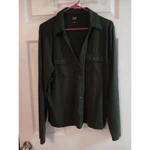 GAP Women's Long Sleeve Button Up Top Relaxed Jersey Material Size XL Army Green